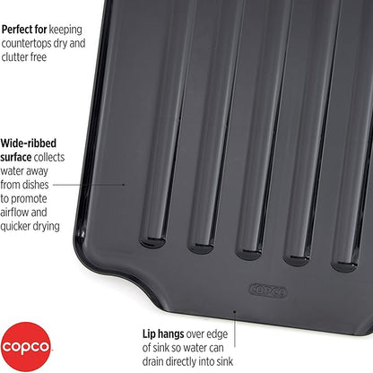 Copco Large Black Drain Board Fits Under Any Large Dish Rack to Catch Water or for Larger Pots Alone, Angled Base Allows for Self Draining with Raised Ribs to Prevent Water from Puddling