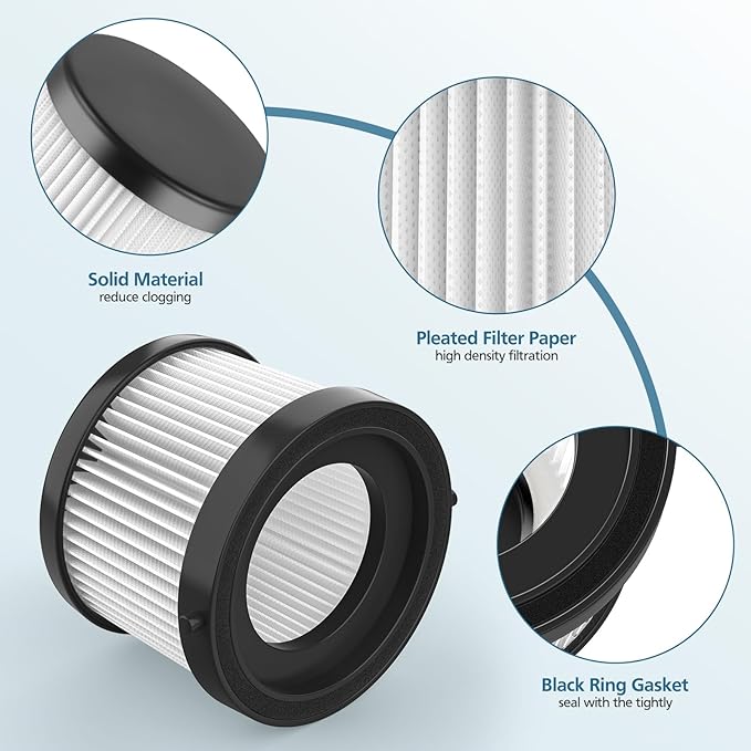 DCV501HB DCV5011H Vacuum Filter Compatible with DEWALT DCV501HB 20V Vacuum Cordless Handheld Vacuum, 4 Packs HEPA Vacuum Filter with 8 Foam Sleeve Filters & 1 Brush
