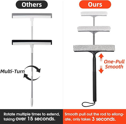 Window Squeegee with Flip-Head, Shower Squeegee 16-59" Long Handle Telescopic Pole & 30% Thicker Blade, Shower Squeegee for Glass Doors, Shower, Car, Windows, Bathroom