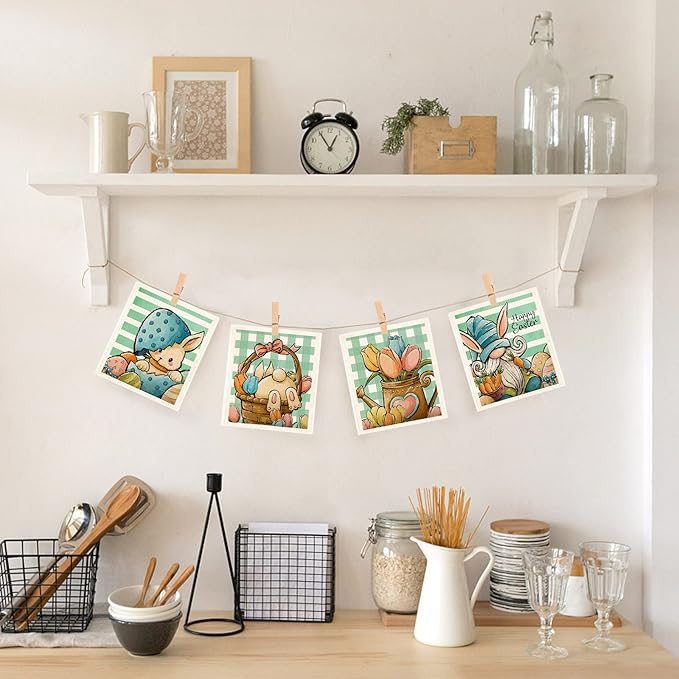 Easter Bunny Gnome Swedish Dishcloths Reusable Sustainable Biodegradable Cellulose Sponge Cleaning Cloths for Kitchen Dish Rags Paper Towel Replacement