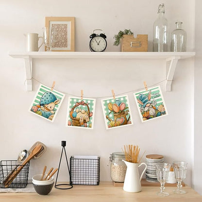 Easter Bunny Gnome Swedish Dishcloths Reusable Sustainable Biodegradable Cellulose Sponge Cleaning Cloths for Kitchen Dish Rags Paper Towel Replacement