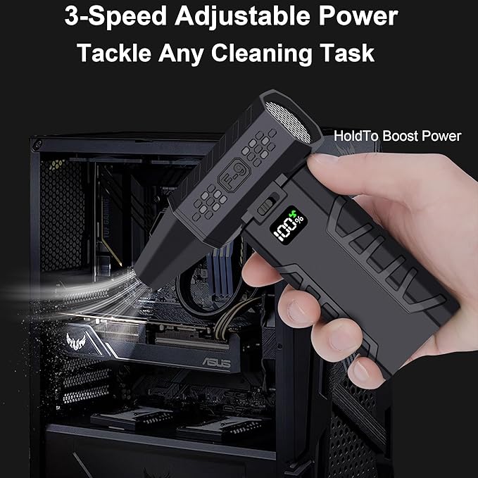 Compressed Air Duster, Up to 130000 RPM Cordless Electric Air Duster for Computer, Keyboard, Car & Home Cleaning, Adjustable Airflow Mini Blower, Outdoor Portable