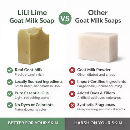 Goat Milk Soap Bar 3.5 oz + Free Soap Dish - Handmade Natural Face & Body Soap - Raw Goat Milk - Gift for Men & Women - No Dyes, Long-Lasting, Moisturizing for Sensitive Skin (Lime)