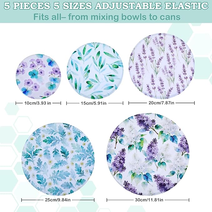 5-Size Reusable Beeswax Bowl Covers for Bread Proofing, Cotton Cloth Flexible Beeswax Wraps for Food Storage(Lilacs)