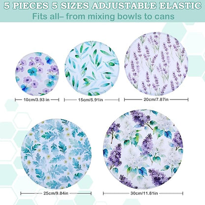 5-Size Reusable Beeswax Bowl Covers for Bread Proofing, Cotton Cloth Flexible Beeswax Wraps for Food Storage(Lilacs)