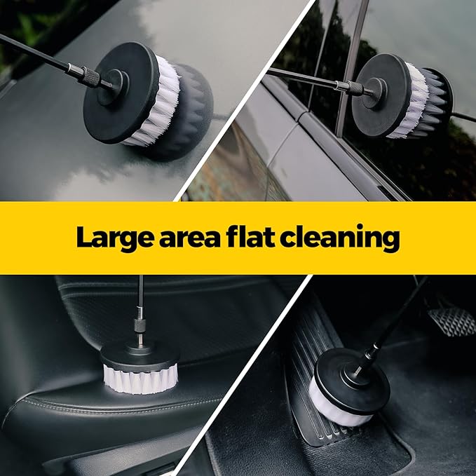 Holikme 5Pack Drill Brush Attachment Set-Car Interior Detailing Kit，Power Scrubber Brush Extended Long Attachment for Bathroom, Car，Shower，Carpet,Boat,Kitchen，Floor and Tile，White