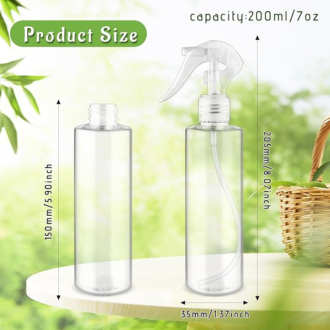 6-Pack 200ml Clear PET Plastic Spray Bottles with Clear PP Head Empty Fine Mist Liquid Sprayer Multi-Purpose Atomizer Dispenser for Home,Garden and Beauty