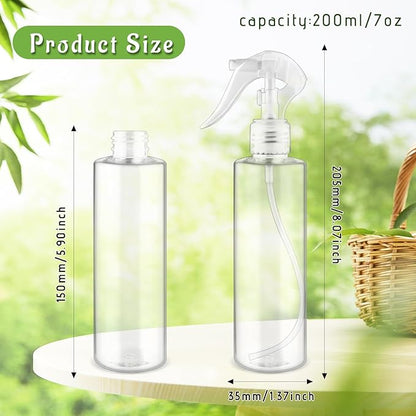 6-Pack 200ml Clear PET Plastic Spray Bottles with Clear PP Head Empty Fine Mist Liquid Sprayer Multi-Purpose Atomizer Dispenser for Home,Garden and Beauty