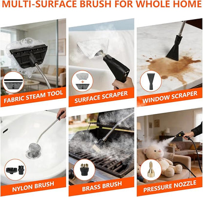 Steam Cleaner for Home & Car - 1800ML Water Tank 15s Heat-Up Portable Steamer for Cleaning, 6 Level Handheld Steam Cleaner for Car Detailing with 17 Accessories for Furniture, Grease, Carpet, Grout