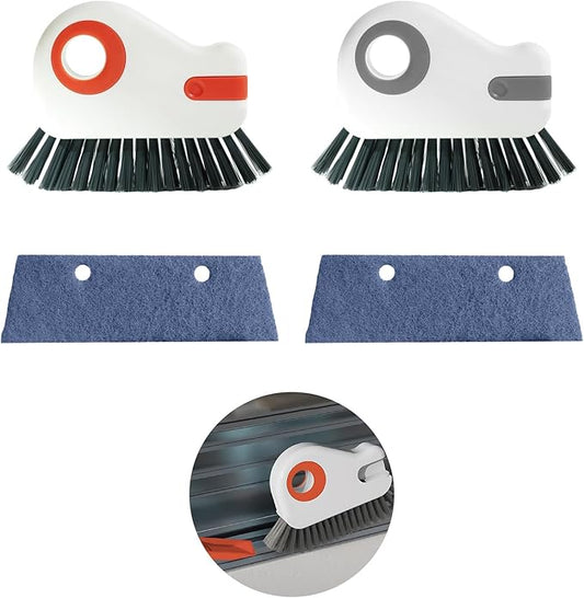 2 Sets Window Track Cleaner Tools, 2-in-1 Groove Cleaning Brush with Scraper & Dustpan, Hard Bristle Crevice Brush for Sliding Door, Window Sill, Shower Seal, Reusable Deep Cleaning Tools