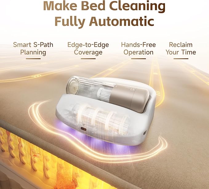 CREATULIZE X1 Robot Bed Vacuum, Automatic Mattress Vacuum Cleaner with 3 HEPA Filter and Metal Strip Roller Brush for Bed, Mattress, Sofa, Carpet(White)