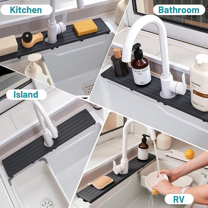 Stone Faucet Mat for Kitchen Sink with Raised Feet, Sink Mat for Kitchen Faucet, Water Absorbent Diatomite Stones Sinks Tray, Sink Splash Guard & Protectors, Stone Drying Tray for Bathroom Counter