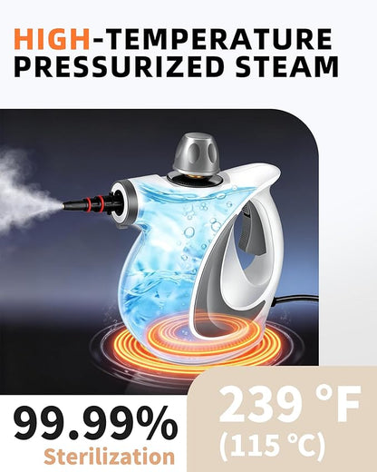 Pressurized Handheld Steam Cleaner for home with 12pcs Accessories & Safety Lock – Multi-Surface Natural Deep Steamer for Cleaning Car, Furniture, Floor, Upholstery, Tile, Grout, Windows(dark gray)