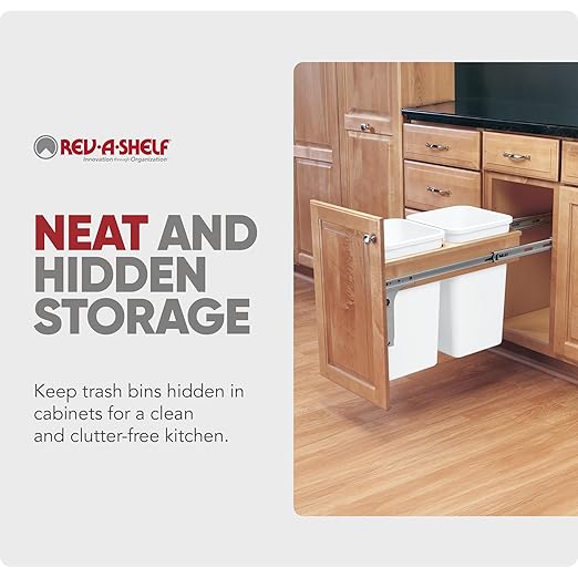 Rev-A-Shelf Top Mount Double Pullout Under Cabinet 27 Quart Kitchen Trash Cans with 150 Pound Rated Full-Extension Slides, 4WCTM-15DM2