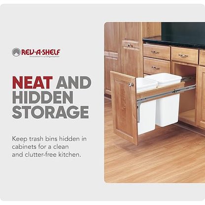 Rev-A-Shelf Top Mount Double Pullout Under Cabinet 27 Quart Kitchen Trash Cans with 150 Pound Rated Full-Extension Slides, 4WCTM-15DM2