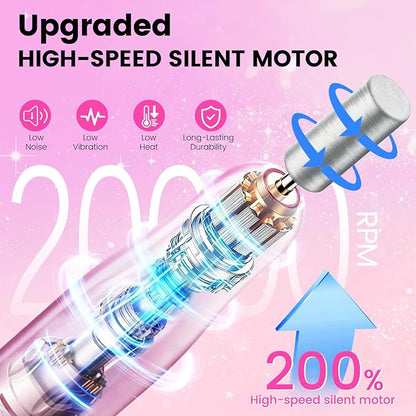 Nail Drill with Dust Collector Kit: 20000RPM Professional Electric Nail File for Acrylic Gel Removal, Manicure Pedicure Polishing, Complete Nail Tool Set in Cosmetic Bag for Home DIY Beginners (Pink)