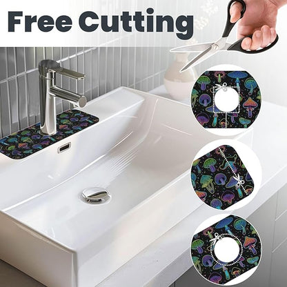 Cool Mushroom Mushrooms Kitchen Sink Splash Guard Faucet Mat Super Absorbent Fast Drying Mat Sink Gadgets-Fast Drying Pad Sink Mat For Kitchen Bathroom (15" X 5.5" )