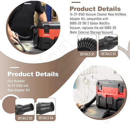 14-37-0160 Vac Hose Accessories/Hose Adapter Kit Compatible with 0880-20 18V 2 Gallon Wet/Dry Vacuum, Replace older 0880-20 (Note: Outside storage Vaccum Cleaner)