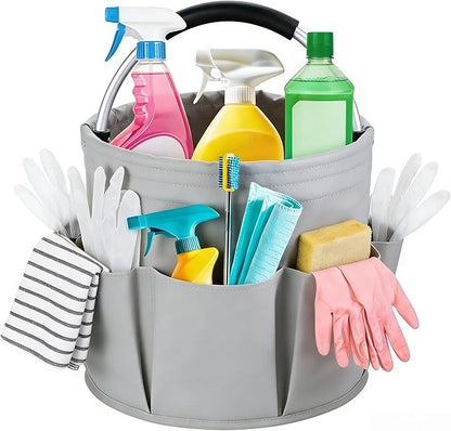 17L Foldable Cleaning Caddy with Handle - Portable Oxford Fabric Storage Bucket, Organiser for Cleaning Supplies, Toiletries, Home, Garden, Picnic & Beach (Apricot Gray)