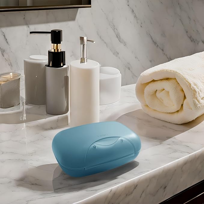 Travel Soap Holder Bar Soap Dish Shower Soap Saver Case Container Box for Bathroom Camping Gym Vonpri (Blue 3pack Without Bag)
