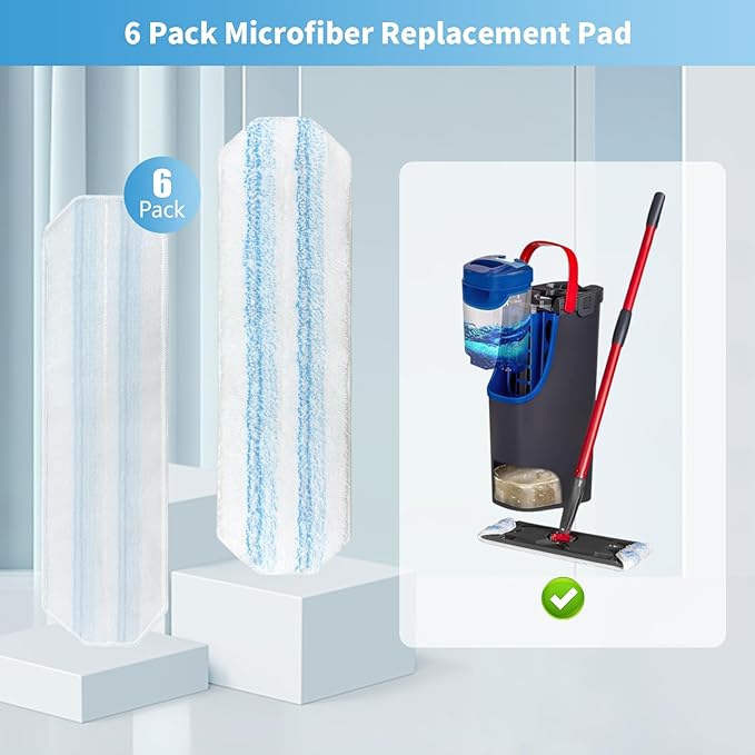 6 Pack Microfiber Mop Pads for O-Cedar H2prO Flat Mop System, Washable and Reusable Mop Replacement Heads for Floor Deep Cleaning, Mop Pad Refills for Wet Dry Floor