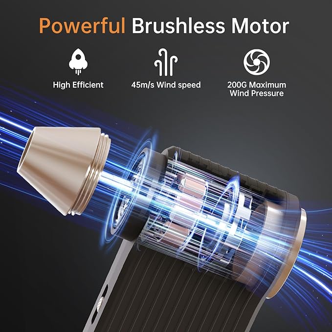 Compressed Air Duster 130000RPM – Cordless Electric Air Blower with Brushless Motor, Stepless Speed Control, Multiple Nozzles, Rechargeable Dust Cleaner for PC, Keyboard, Car Detailing & Barber Tools