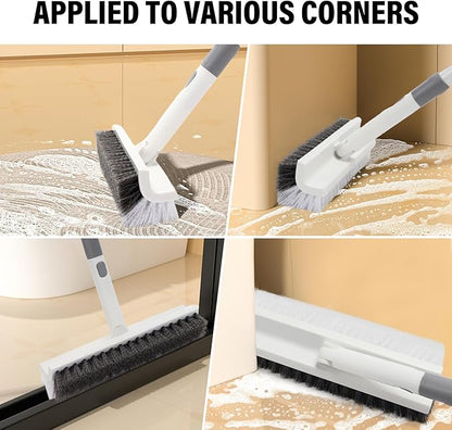 Floor Scrub Brush with Long Handle,Double-Sided V-Shaped Deck Brush,Grout Brush,Shower Floor Scrubber for Cleaning, Tile Scrub Brush with Stiff Bristles, 48"
