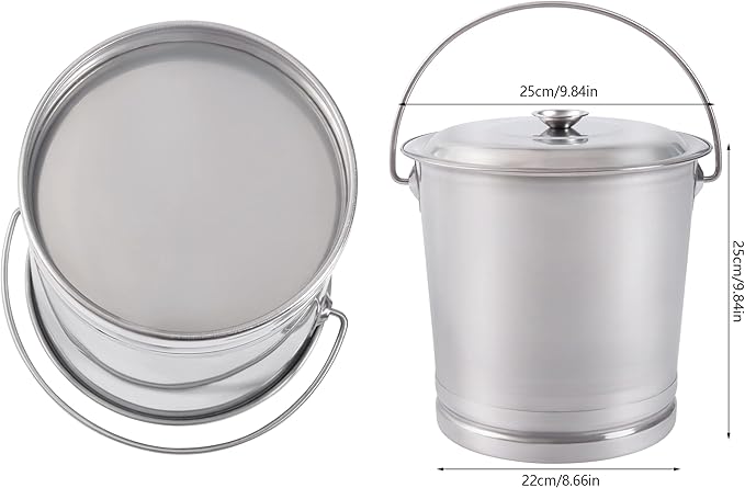 8L/8.5Qt Stainless Steel Bucket Milk Metal Pail Compost Bucket with Lid & Handle, Kitchen Compost Bin Scrap Food Waste Scrap Slop Storage Buckets Container Garbage Pail, Open Lip Edge