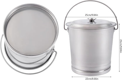 8L/8.5Qt Stainless Steel Bucket Milk Metal Pail Compost Bucket with Lid & Handle, Kitchen Compost Bin Scrap Food Waste Scrap Slop Storage Buckets Container Garbage Pail, Open Lip Edge