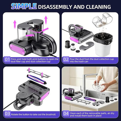 18kPa Mattress Vacuum Cleaner with 275nm UV-C Light, 500W Corded Handheld Bed Vacuum with HEPA Filter, Deep Cleaner for Sofa, Pillows, Furniture, Replacement Filter Included
