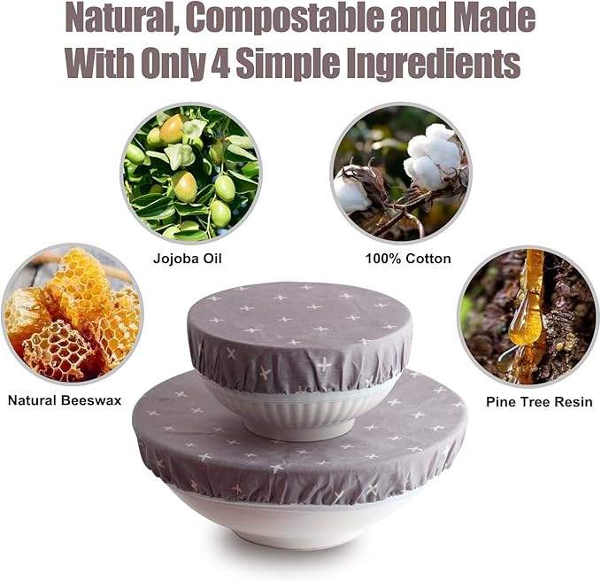 3PCS Reusable Bowl Covers for Bread Proofing, Beeswax Reusable Elastic Cotton Bowl Covers, Bread Proofing Cap for Food Fruit Salad Eco-Friendly