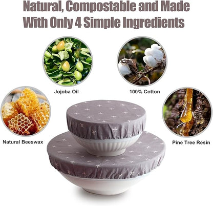 3PCS Reusable Bowl Covers for Bread Proofing, Beeswax Reusable Elastic Cotton Bowl Covers, Bread Proofing Cap for Food Fruit Salad Eco-Friendly