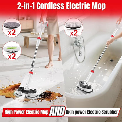 Cordless Electric Mop for Milwaukee M18 Battery (NO Battery), 2 In 1 Spin Mop & Floor Scrubber Machine with LED Light & Water Spray, 800 RPM Electric Mops for Floor Cleaning, Hardwood,Tile,Toilet,Tub
