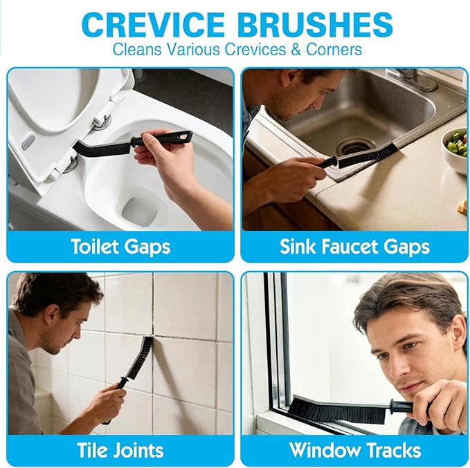 Crevice Cleaning Brush Set, Hard Bristle Small Scrub Brushes, Deep Cleaning Supplies for Kitchen, Bathroom, Grout, Bottle, Corners & Tight Spaces, 8Pcs
