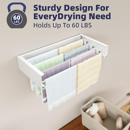 ZMBESUP Wall Mounted Drying Rack, 23.6" Foldable Clothes Drying Rack for Laundry Room Organization, Space Saving Retractable Laundry Rack for Small Space Apartment Bathroom Balcony (White)