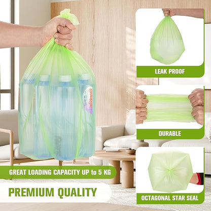 Rishipahu Small Trash Bags 4-6 Gallon Biodegradable, 110 Count Small Garbage Bags, Unscented & Leakage-Proof, Easy Tearing Bathroom Trash Bags for Bathroom, Office, Bedroom, Kitchen, Green
