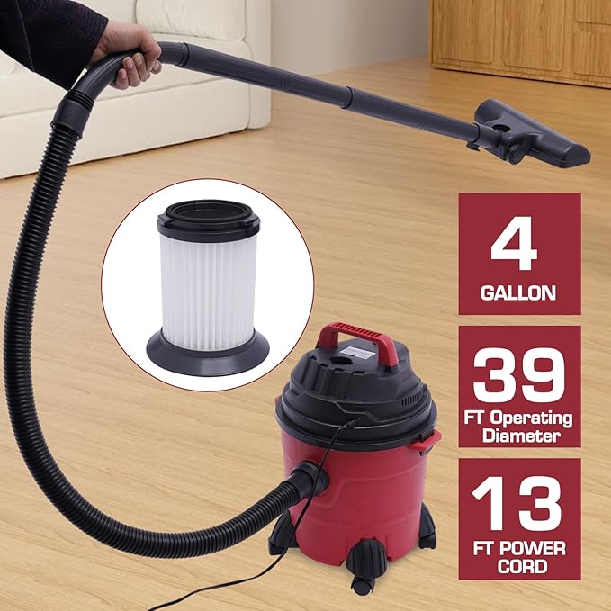 3 in 1 Wet Dry Vacuum Cleaner 4 Gallon Shop Vacuum 1000W Portable Wet Dry Vac with Blower Function Floor Cleaner for Cleaning Car, Boat, Pet Hair, Hard Floor