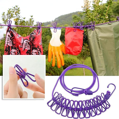 ALINNA Retractable Portable Clothesline, Travel Clothesline with 12 Clothespins for Indoor Laundry Drying, Outdoor Camping Accessories (Purple)