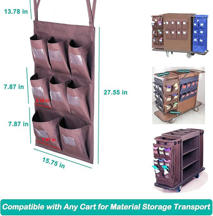 Replacement Janitorial Cart Bag, Waterproof Thickened Commercial 8-Pocket Housekeeping Cart Organizer Housekeepers Cart Sorting Pocket, Fits Any Cart Used for Material Storage Transport