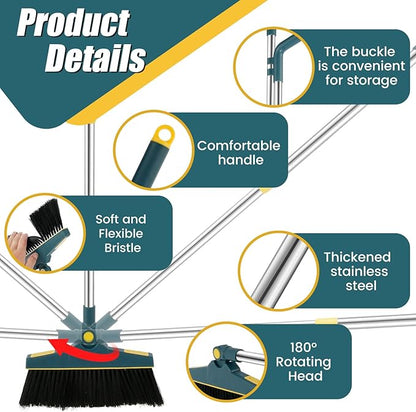 4Pcs Broom and Dustpan Set with Floor Squeegee Rectangular Brush Retractable Upright Broom Dustpan Squeegee Rectangular Brush Combo Set with Long Stainless Steel Handle for Living Room Kitchen Office