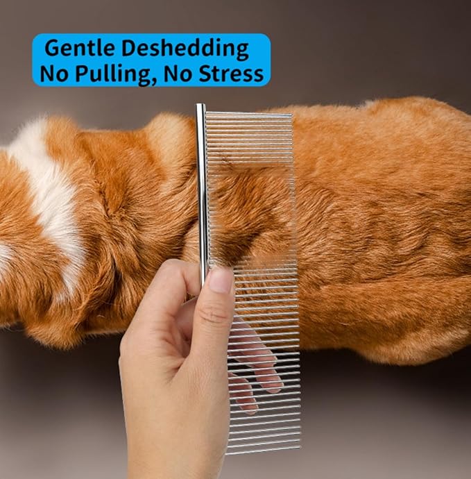 3-Piece Pet Grooming Set: Soft Silicone Shower Wash Curry Bath Brush *1 & Stainless Steel Comb *1 for Dogs/Cats with Short/Long Matted Hair,Deshedding & Knot Removal,Dry & Wet Use Massage Glove*1
