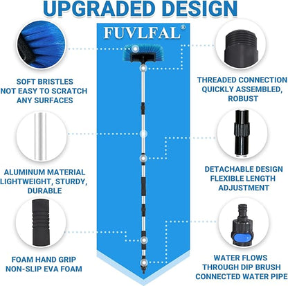 72" Long Handle Car Wash Brush with Hose Attachment, Flow-Through Soft Bristle Five-Sided Brush