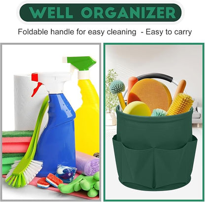 Cleaning Caddy for Cleaning Supplies,17L Cleaning Supply Caddy with Handle Foldable Cleaning Supplies Organizer Bucket Cleaning Products Organizers for Home, Garden (Grass Green)