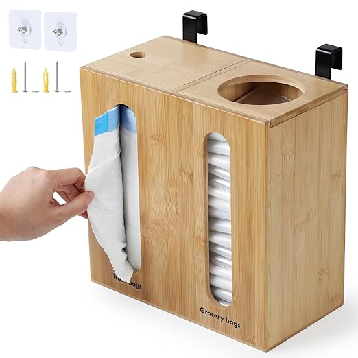 GOBAM Trash Bag Dispenser & Grocery Bag Holder, Large Capacity Plastic Bag Organizer with 3 Installation Options, Trash Bag Holder for Cabinet Door, Under Sink, Wall Mount–Ideal for Kitchen Organizer