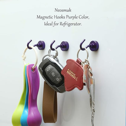 Neosmuk Magnetic Hooks, Heavy Duty 30lb+ Strong Magnet Hook for Cruise Cabins, Cruise Ship Essentials for Hanging, Metal Wall Refrigerator Hangers (Purple, 12 Pack)