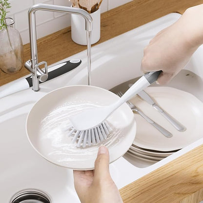 Amazer Dish Brush, 2 Pack Dish Scrubber with Handle, Kitchen Dishes Brushes, Scrub Brush with Stiff Bristles for Cleaning, Sink, Pots, Pans