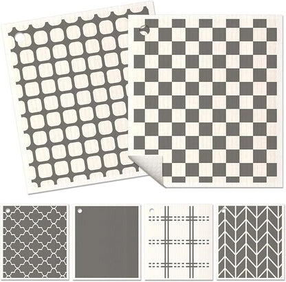 Miss Adola 6 Pack Swedish Dishcloths for Kitchen - Reusable Dish Cloths for Washing Dishes Absorbent Cute Funny Kitchen Towels Cleaning Sponge, Grey Checked