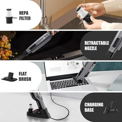 Cordless Handheld Vacuum, Lightweight Portable Hand Vacuum Cleaner with LED Light,Rechargeable Hand Held Vacuum with One-Touch Empty, Powerful Suction for Office, Home,Car, Silver