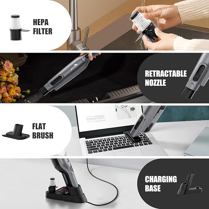 Cordless Handheld Vacuum, Lightweight Portable Hand Vacuum Cleaner with LED Light,Rechargeable Hand Held Vacuum with One-Touch Empty, Powerful Suction for Office, Home,Car, Raven