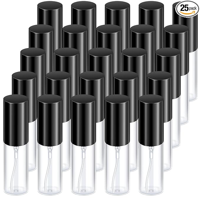 Yinder 25 Pcs 5 ml Travel Spray Bottle Refillable Perfume Atomizer Bulk Glass Mini Cologne Perfume Bottles Empty Fine Mist Portable Small Sample Containers, Black